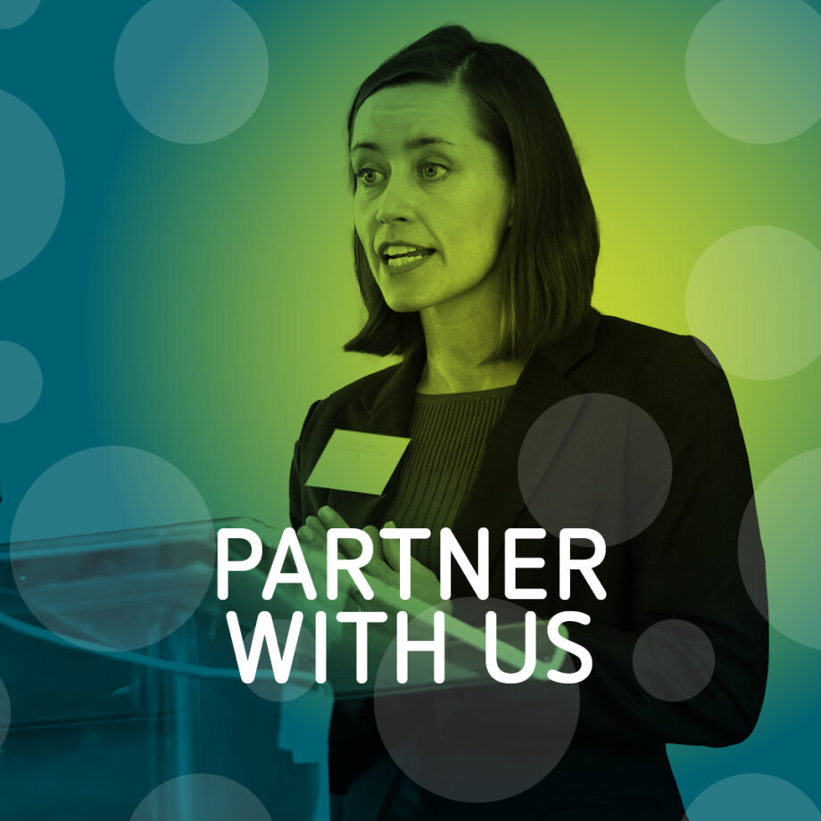 The words 'Partner with us' alongside a previous partner speaking at a British Science Week stakeholder event.