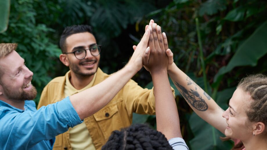 A group high fiving